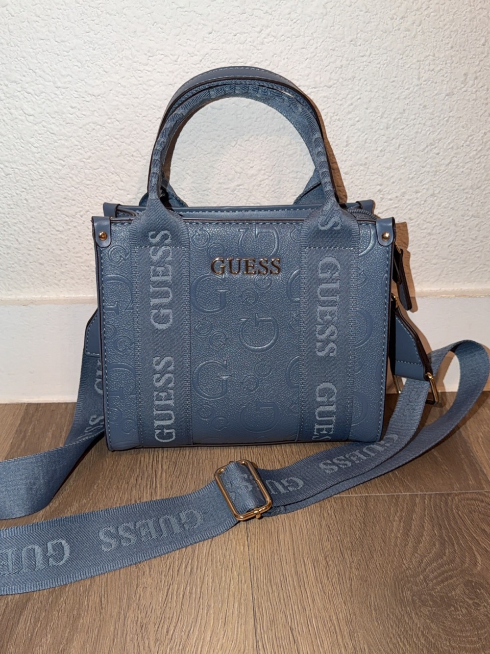 GUESS Dusty Blue Logo-Embellished Satchel